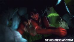 3d animated black_hair bouncing_breasts breasts doggy_style female from_behind large_breasts league_of_legends male monster nidalee nipples nude ponytail rengar sex source_filmmaker studiofow tied_hair