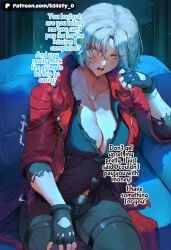 1girl 1girls ai_generated angry angry_expression angry_face b34sty_0 big_boobies big_boobs big_breasts big_tits big_titties black_gloves black_pants black_shirt blue_eyes blush boobs breasts capcom dante_(devil_may_cry) devil_may_cry eyes genderswap genderswap_(mtf) girl gloves hair indoors jacket large_boobies large_boobs large_breasts large_tits large_titties looking_at_viewer muscular muscular_female night open_mouth pants patreon red_jacket rule63 rule_63 shirt short_hair sitting sitting_on_sofa sofa staring_at_viewer tits tomboy watermark white_hair woman