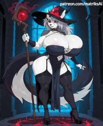 1girls ai_generated anthro anus ass beautiful big_ass big_breasts big_butt breasts canid canine canis demon demon_girl ears enormous_ass enormous_breasts female female_only furry giant_ass giant_breasts gigantic_ass gigantic_breasts goth goth_girl grey_body grey_fur grey_hair hellhound helluva_boss huge_ass huge_breasts hyper_ass hyper_breasts large_ass large_breasts long_hair looking_at_viewer looking_back loona_(helluva_boss) magical_girl magician matriksai medieval mythological_canine mythological_creature notched_ear red_sclera seductive seductive_look seductive_smile sexy smile smiling smiling_at_viewer solo spiked_collar staff sweat sweatdrop sweating tail thick_thighs thighhighs two-tone_body two-tone_fur two-tone_tail white_body white_eyes white_fur wizard_hat wolf wolf_ears wolf_girl wolf_tail