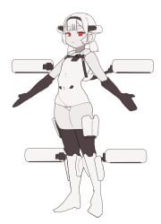 1girls android anthropomorphic arc_(arc_raiders) arc_raiders flat_chest gya_rb gynoid hair_ornament humanoid personification red_eyes robot robot_girl robot_humanoid thin_female twintails wasp_(arc_raiders) white_body white_hair white_skin