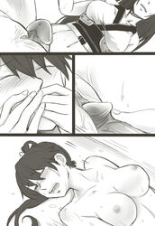 2girls bai_lao_shu breasts comic futa_with_female futanari hair highres houshou_(kantai_collection) intersex kantai_collection long_hair monochrome multiple_girls nagato_(kantai_collection) nipples penis pussy silent_comic tears