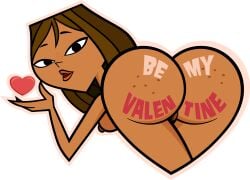blowing_kiss brown_hair brunette codl commission commission_art commissions_open courtney_(tdi) dark-skinned_female female female_only freckles_on_ass heart-shaped_butt nipples sketch total_drama_(series) total_drama_island valentine's_day