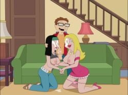 1boy 20th_century_studios 2d 2d_animation 2girls accurate_art_style american_dad animated black_hair blonde_hair blowjob bouncing_breasts breasts_out brother brother_and_sister cartoon cartoony couch cum disney double_blowjob fellatio female ffm_threesome francine_smith hayley_smith hybrid_animation incest kneeling living_room longer_than_30_seconds longer_than_one_minute male milf mother mother_and_children mother_and_son official_style oral oral_sex sfan shorter_than_two_minutes sister son sound steve_smith tagme threesome video