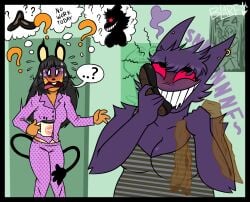 2022 anthro beverage blarf022 clothing coffee container cup dedenne digital_media_(artwork) duo english_text feet female female/female foot_fetish footwear generation_1_pokemon generation_6_pokemon gengar giselle_(giselleandvivian) hi_res nintendo pokemon pokemon_(species) shoe_sniffing shoes signature sniffing sniffing_clothes text thought_bubble vivian_(giselleandvivian)