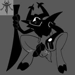 1boy 2025 action_lines balls black_feet black_hooves blush_lines bottomless bottomless_male bushy_tail chestplate deer deer_horns deer_tail deltarune deltarune_chapter_3 deltarune_chapter_4 f4ll3nc0d3 feet gray_background gray_fur grey_fur holding_object holding_sword holding_weapon hole_in_hand hooved_toes hooves horns human_hands humanoid_hands knight_armor knight_helmet knot knotted_penis male male_only one_eye one_eye_open one_eye_visible reference_image roaring_knight solo squatting twitching twitching_cock twitching_penis undertale_(series) white_blush