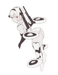 1girls android anthropomorphic arc_(arc_raiders) arc_raiders flat_chest gya_rb gynoid hair_ornament humanoid personification red_eyes robot robot_girl robot_humanoid thin_female twintails wasp_(arc_raiders) white_body white_hair white_skin