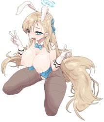 after_sex asuna_(blue_archive) asuna_(bunny)_(blue_archive) blue_archive bunny_ears bunnysuit large_breasts leotard nipples pixel_art pussy sub-neamo tagme