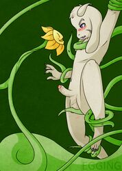 anthro asriel_dreemurr asriel_dreemurr_(god_form) balls blush bondage bound caprine egging_(artist) erection flowey_the_flower fur goat horn long_ears male male_only mammal monster nude penetration penis plant selfcest sex simple_background smile square_crossover undertale video_games white_fur