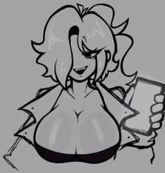 bn cleavage clothed female female_only friday_night_funkin friday_night_funkin_mod friday_night_trepidation huge_breasts mitori_(vs_human_impostor) no_bra revealing_clothes teasing trepidation_mitori_(zallyrr) vs_human_impostor