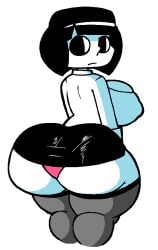 0_0 1girls 2025 arms_at_sides ass ass_focus big_ass big_ass_(female) big_breasts black_eyes black_eyes_female blank_expression blank_eyes breasts busty_female button_down_shirt coworker_(social_interaction_trainer) feet_out_of_frame gray_leggings gray_legwear grey_leggings grey_legwear hands_out_of_frame kneesocks leggings looking_at_viewer nipples_visible nipples_visible_through_clothing pink_panties short_hair short_hair_female social_interaction_trainer solo solo_female solo_focus undershirt white_background white_iris white_irises wide_eyed wide_eyes woodsglue