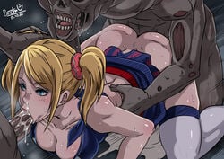 1girls 2boys 2monsters all_fours ass blonde_hair blue_eyes breasts butcha-u cheerleader cleavage clothing cum cum_in_mouth cum_inside cum_puddle eroquis fellatio female from_behind gangbang hair human interspecies juliet_starling large_breasts lollipop_chainsaw male monster multiple_boys no_panties oral rape sex skirt spitroast stockings straight thighhighs threesome tied_hair twintails uncensored undead_fellatio zettai_ryouiki zettai_ryouiki(skirt) zombie