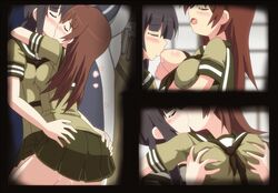 2girls animated breast_grab breasts female hangaku kantai_collection kissing kitakami_(kantai_collection) multiple_girls ooi_(kantai_collection) school_uniform yuri