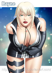 bent_over blonde_hair breasts cleavage green_eyes irene_lew leaning_forward looking_at_viewer ninja_gaiden thedarkness