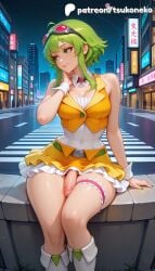 1boy 1futa 2026 ai_assisted ai_generated anime artist_name boots building city cityscape cock dick explicit eyewear_on_head futanari goggles goggles_on_head green_eyes green_hair gumi hi_res high_quality high_resolution highres megpoid megpoid_gumi orange_jacket orange_shirt orange_skirt patreon patreon_username penis stable_diffusion testicles tinted_eyewear tsukoneko vocaloid watermark