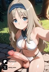 1futa ai_generated arm_behind_back bikini blonde_hair blue_eyes breasts cock colored darling_in_the_franxx dick erection forest futa_only futanari futanari/female kokoro_(darling_in_the_franxx) light_skin light_skinned_futanari long_hair nickythecreator oiled_skin penis selfie selfie_pose sexy sexy_body sexy_pose shiny_skin sitting sunshine sweat sweatdrop sweating testicles uncensored veiny_penis white_bikini