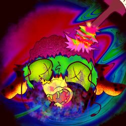 alcohol anthro arthropod beverage blattodean bright_colors cockroach death drugs exposed_brain gore hi_res hybrid hyena insects luxymaggots2763(maggotfckr) male mammal marijuana psychedelic sharp_teeth solo teeth x_eyes