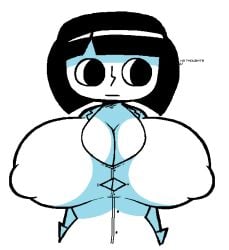 0_0 1girls 2025 about_to_pop arms_at_sides arrow arrow_(symbol) arrow_sign big_breasts black_eyes black_eyes_female blank_expression blank_eyes bust_portrait busty_female button_down_shirt close_to_bursting coworker_(social_interaction_trainer) feet_out_of_frame legs_out_of_frame looking_away looking_away_from_viewer nipples_visible nipples_visible_through_clothing no_thoughts_head_empty shirt_only short_hair short_hair_female social_interaction_trainer solo solo_female solo_focus undershirt white_background white_iris white_irises wide_eyed wide_eyes woodsglue