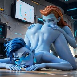 2girls ai_generated alien alien_girl ass_focus ass_grab ass_up blue_eyes blue_hair blue_lipstick blue_nails blue_skin blue_skinned_female buzz_lightyear_of_star_command completely_naked completely_naked_female completely_nude completely_nude_female crossover disney earrings eyes_rolling_back eyewear female female/female female_focus female_on_female female_only from_behind from_behind_position futuristic girl_on_girl hands_on_ass indoors indoors_sex inside lesbian_couple lesbian_focus lesbian_sex long_hair mira_nova mohawk mohawk_(hairstyle) monitor naked naked_female nude nude_female on_all_fours on_floor open_mouth oral oral_sex orange_hair orgasm orgasm_face pointy_ears ralph_breaks_the_internet red_hair sci-fi science_fiction uzzlegorf wreck-it_ralph yesss yuri