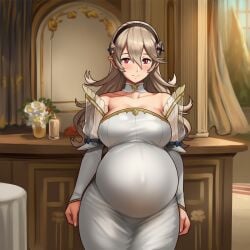 ai_generated bride bride_gown bride_veil corrin_(fire_emblem) corrin_(fire_emblem)_(female) female fire_emblem fire_emblem_awakening holding_pregnant_belly lazybonesai pokemon_protagonist pokemon_trainer pregnant pregnant_belly pregnant_female wedding_dress