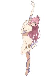 3am arm_over_breasts ballet_shoes blue_eyes blush blushing_female convenient_censoring dancing embarrassed embarrassed_dancing embarrassed_female embarrassed_nude_female hair_accessories leg_accessory leg_ribbon legs_up long_hair monyamonya78 naked naked_female nude nude_female olivia_monroe pink_hair sleeves virtual_youtuber