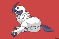 3:2 absol anus ass balls big_balls big_butt feral fur generation_3_pokemon genitals heterochromia male nintendo pink_anus pokemon pokemon_(species) silliestsparki solo teasing white_body white_fur ziggy_(silliestsparki)