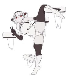 1girls android anthropomorphic arc_(arc_raiders) arc_raiders flat_chest gya_rb gynoid highleg humanoid leg_spread leotard looking_at_viewer personification presenting_pussy red_eyes robot robot_girl robot_humanoid splits spread_legs standing standing_on_one_leg standing_split thighs thin_female v v_sign wasp_(arc_raiders)