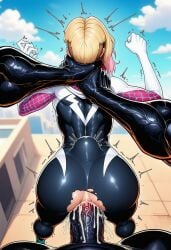 1boy ai_generated bulge cum defeated defeated_heroine destroying_ass female fucked_by_villain fucked_silly gwen_stacy marvel pov prussia123 rape raped_by_monster rear_entry rear_view restrained rooftop rough_sex sex size_difference spider-gwen suspended tight_clothing too_big venom venom_(marvel)