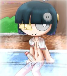 1boy :) big_head big_penis black_hair bob_cut bush chilling door eas-kun_(character) eas_community emergency_alert_system-kun exposed_penis fully_naked fully_nude green_eyes light-skin light-skinned light-skinned_male light_body light_skin male naked naked_male nec-12 nipples no_sex nude_male penis sauna self_upload skull_hair_ornament smiling smoke solo solo_male spa toony towel towel_around_neck warning_symbol watermark wi-fi_symbol