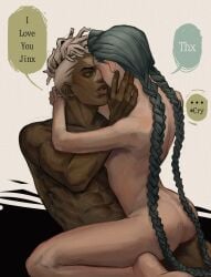 1boy1girl arcane arcane_ekko arcane_jinx blue_hair canon_couple dark_skinned_male dialogue ekko english_text facehee2 interracial jinx_(league_of_legends) league_of_legends light_skinned_female male/female tagme