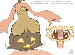 anthro badgengar big_breasts blush breasts cervical_penetration colored cum cum_in_uterus cum_inside exed_eyes eyelashes faceless_male female ghost gourgeist hair hair_over_eye huge_breasts humanoid_penis internal interspecies male nintendo nipples one_eye_closed open_mouth penetration penis pink_hair pokemon pokephilia pussy sex uterus vaginal_penetration video_games yellow_eyes