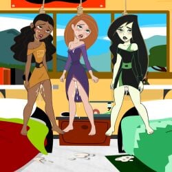 3girls after_sex ai_generated blush clothed clothing corpse cum death disney edit female full_body hanged hanging head_tilt kim_possible kimberly_ann_possible monique_(kim_possible) noose open_mouth rope rope_around_neck shego trio trio_female