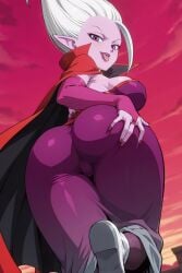 1girls ai_generated ass ass_focus ass_grab big_breasts blue_tongue breasts cute_face dr._arinsu dragon_ball dragon_ball_daima dragon_ball_super dragon_ball_z female glind large_breasts lipstick looking_at_viewer nail_polish outside pantyhose purple_eyes purple_skin seductive_smile sexy sexy_pose smile tongue tongue_out white_boots white_hair