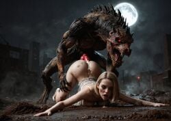 1boy 1girls ai_generated female_human female_human/male_feral female_human/male_monster feral_on_female feral_on_human full_moon interspecies interspecies_sex male_feral male_feral/female_human male_monster monster monster_on_female monster_on_human monster_penetrating noone3d petite slim slim_waist