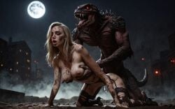 1boy 1girls ai_generated female_human female_human/male_feral female_human/male_monster feral_on_female feral_on_human full_moon interspecies interspecies_sex male_feral male_feral/female_human male_monster monster monster_on_female monster_on_human monster_penetrating noone3d petite slim slim_waist