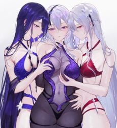 3girls acheron_(honkai:_star_rail) adult adult_female bare_arms bare_belly bare_chest bare_hands bare_hips bare_legs bare_midriff bare_navel bare_shoulders bare_skin bare_thighs black_swan_(honkai:_star_rail) blue_bra blue_eyes blue_eyes_female blue_panties blue_underwear boob_grab bra breast_grab breast_squeeze busty busty_female busty_girl curvaceous curvaceous_body curvaceous_female curvaceous_figure curvaceous_hips curvaceous_thighs curvy curvy_body curvy_female curvy_figure curvy_hips curvy_thighs exposed_arms exposed_belly exposed_chest exposed_hips exposed_legs exposed_midriff exposed_navel exposed_shoulders exposed_skin exposed_thighs frilled_bra frilled_panties frilled_underwear grabbing_breast grabbing_breasts grope groping_breast groping_breasts groping_chest gropvery_long_hair honkai:_star_rail ing lace_bra lace_panties lace_underwear laced_bra laced_panties laced_underwear large_breasts looking_down looking_down_at_another looking_down_at_partner mature mature_female panties profile purple_eyebrows purple_eyes purple_eyes_female purple_hair purple_hair_female pushing_breasts_together qiandaiyiyu red_bra red_eyes red_eyes_female red_panties red_underwear silver_hair silver_hair_female squeezing_breast squeezing_breasts squeezing_breasts_together underwear underwear_only white_eyebrows white_hair white_hair_female