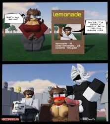 3d anthro brown_fur canine clothed_male dummy_(roblox) furry homer_simpson_standing_menacingly_in_the_background lemonade_stand male/female mother_and_son nekomaniaa nude_female oc roblox roblox_avatar robloxian self_upload size_difference tagme