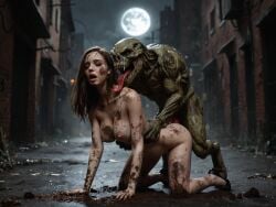 1boy 1girls ai_generated female_human female_human/male_feral female_human/male_monster feral_on_female feral_on_human full_moon interspecies interspecies_sex male_feral male_feral/female_human male_monster monster monster_on_female monster_on_human monster_penetrating noone3d petite slim slim_waist