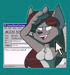 anthro anthro_only breasts canine computer_mouse fur furry furry_only grey_fur looking_at_viewer oc original_character rune_(runebellart) runebellart tagme tail topless windows_xp wolf wolf_ears wolf_girl