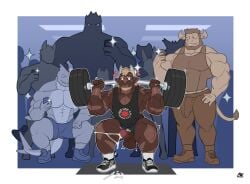 anthro balls bara big_penis boner bulge charcoalwaffle26 cum cwaffle erection exercise flaccid furry horns male male_only muscles muscular orgasm penis penis_out public public_orgasm scalie weightlifting