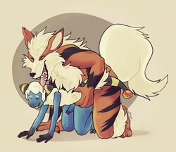 2015 all_fours anthro anthrofied arcanine big_dom_small_sub blue_fur canine closed_eyes digitigrade duo erection exoticdreamer from_behind fur interspecies larger_male male mammal mareep nintendo one_eye_closed open_mouth orange_fur penis pokemon pokemon_(species) precum sex shadow sharp_teeth simple_background size_difference smaller_male smile teeth tongue tongue_out video_games white_fur yaoi