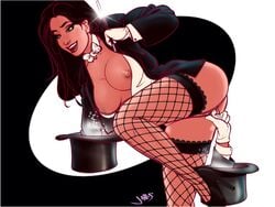 1girls black_hair blazer bowtie breasts dc dc_comics earrings female female_focus fingering fingering_pussy fingering_self fishnet fishnet_legwear fishnet_stockings fishnet_thighhighs fishnets gloves hat high_heels japes large_breasts long_hair magic magic_hat magician magician_hat nipples now_you're_thinking_with_portals portal_hat portal_masturbation pussy smile solo straight_hair thighhighs thinking_with_portals top_hat white_bowtie white_gloves zatanna zatanna_zatara