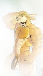 1boy 2015 abs anthro balls biceps big_muscles big_penis black_nose black_penis blonde_hair body_hair brown_fur chest_hair claws closed_eyes conner_(taggcrossroad) ear_piercing flaccid fur hair happy_trail humanoid_penis kangaroo kihu male male_only mammal marsupial muscular muscular_male nipples nude penis piercing pubes shower solo standing uncut vein veiny_penis wet