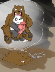 balls bear brown_fur duo fantasizing fur graft_(artist) grizzly_(character) grizzly_bear humanoid_penis hyper hyper_penis male mammal panda panda_(character) penis size_difference we_bare_bears yaoi