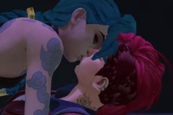 2girls 3d animated arcane arcane_jinx arcane_vi blue_eyes blue_hair closed_eyes clothed eye_contact female female_only heartvify incest jinx_(league_of_legends) kissing kissing league_of_legends lesbian_kiss long_hair no_sound passionate passionate_kiss piercing piercings pink_hair red_hair shorter_than_10_seconds siblings sisters tagme tattoo tattoos vi video yuri