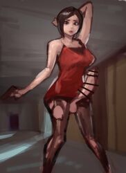 1futa ada_wong balls black_hair capcom erection futanari gun kmaro penis resident_evil solo