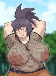 100_nails 1girls bbw belly big_breasts breasts canon_bbw chubby chubby_female fat female huge_breasts inverted_nipples mesh_shirt mitarashi_anko morbidly_obese naruto naruto_(series) nipples overweight overweight_female purple_hair solo