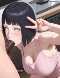 ai_generated blowjob brown_penis female hotload-8 hyuuga_hinata naruto_(series) two_fingers_up waifu_diffusion