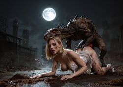 1boy 1girls ai_generated female_human female_human/male_feral female_human/male_monster feral_on_female feral_on_human full_moon interspecies interspecies_sex male_feral male_feral/female_human male_monster monster monster_on_female monster_on_human monster_penetrating noone3d petite slim slim_waist