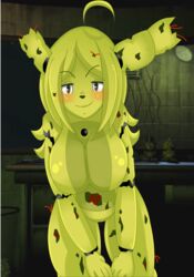 1girl 1girls 2015 animatronic big_breasts blush breasts damaged female female_only five_nights_at_freddy's five_nights_at_freddy's_3 five_nights_in_anime fur large_breasts long_hair looking_at_viewer mairusu-paua mechanical naughty_face office_background presenting rabbit rabbit_ears robot robot_girl rule_63 smile solo springtrap springtrap_(fnaf) springtrap_(fnia) standing