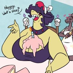 big_breasts breasts cleavage female furry huge_breasts nerdyreindeer pokemon pokemon_(species) salazzle thick_thighs typhlosion wide_hips